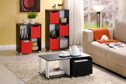 Furinno 99954 Coffee Table with Bin Drawer, Black and White Finish