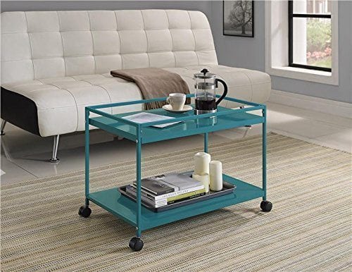 Marshall 2-Shelf Rolling Coffee Table Cart, Teal Finish