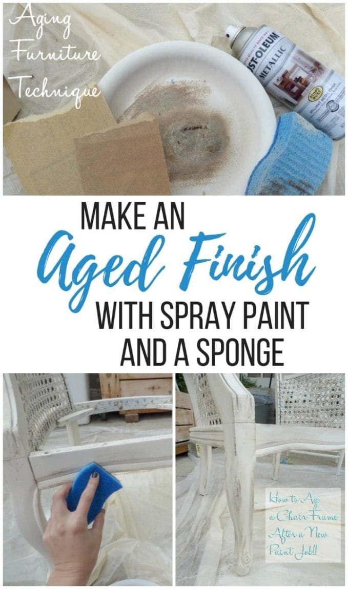 How to make an aged finish using spray paint and a sponge - DIY distressed technique on new paint