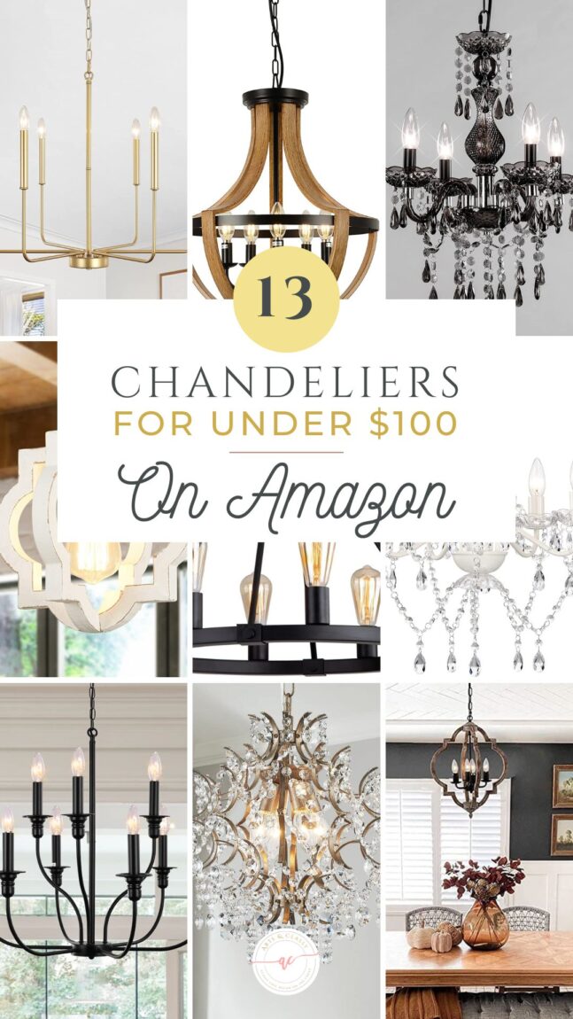 Are you looking for economical ways to upgrade your home decor? Do you dream of transforming your living space with glamorous lighting fixtures that don't cost a fortune? I have just the thing! 

First, I have to start with the fact that chandeliers or pendant lights add a touch of elegance to even a small room. It feels like having a chandelier is a very grown-up thing to have. Without spending a fortune, of course! Look no further because today I'm bringing you 26 of my favorite chandeliers and pendant lamps that cost less than $100.