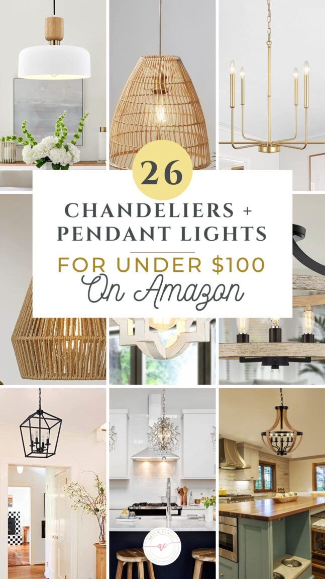 Are you looking for economical ways to upgrade your home decor? Do you dream of transforming your living space with glamorous lighting fixtures that don't cost a fortune? I have just the thing! 

First, I have to start with the fact that chandeliers or pendant lights add a touch of elegance to even a small room. It feels like having a chandelier is a very grown-up thing to have. Without spending a fortune, of course! Look no further because today I'm bringing you 26 of my favorite chandeliers and pendant lamps that cost less than $100.