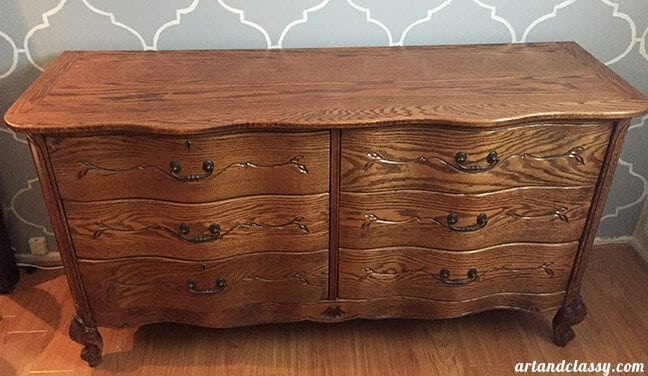 DIY French Provincial Dresser Makeover for my Vintage Bedroom and Easy Chalk Paint Recipe Before Photo at www.artsandclassy.com