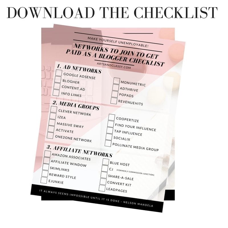 DOWNLOAD THE CHECKLIST - Netowrks to join to get paid as a blogger checklist