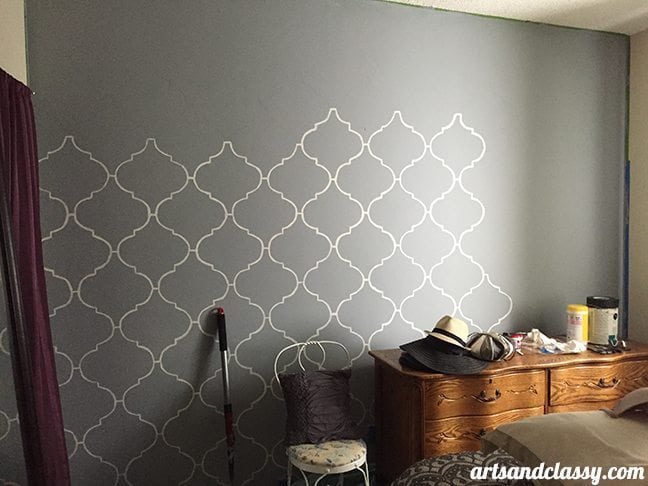 How To Create and Inexpensive and Elegant Moroccan Stencil Wall In Progress 2