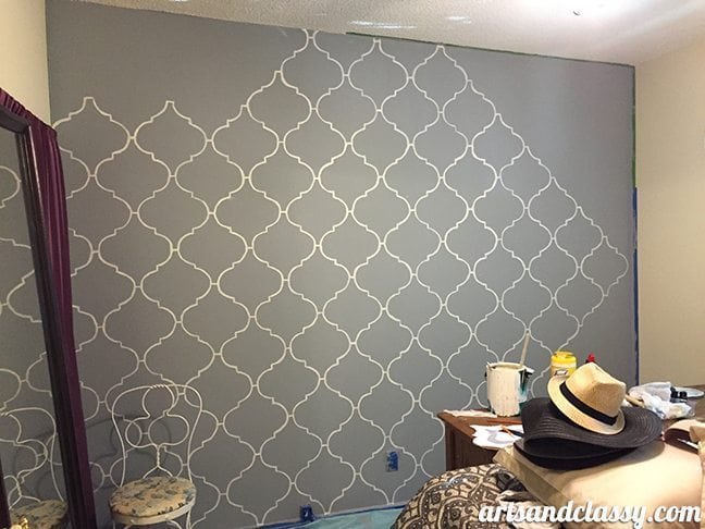 How To Create and Inexpensive and Elegant Moroccan Stencil Wall In Progress