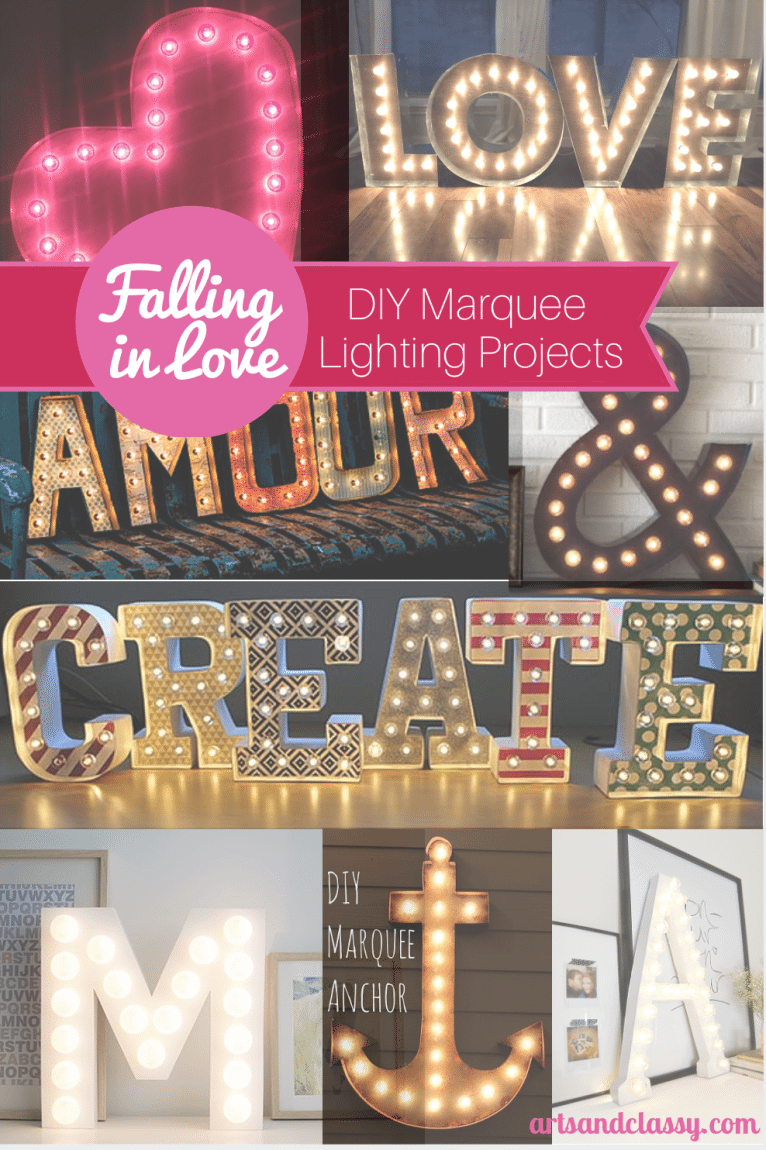 Falling in Love with DIY Marquee Lighting Projects! Here is a round up of some amazing Marquee lighting projects via www.artsandclassy.com