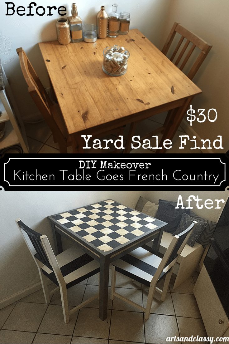 DIY Makeover : French Country Yard Sale Kitchen Table find! Only $30 and I made it over for FREE! Learn how I did it at www.artsandclassy.com