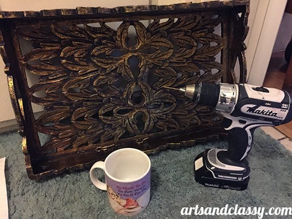 #30DayFlip A ZGallerie tray get's repurposed as a coffee mug holder for my cute little coffee station in my vintage glam rental kitchen makeover via www.artsandclassy.com