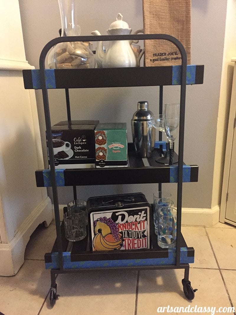 Ikea bar cart get's a touch of glam on the #30dayflip challenge in my rental kitchen at www.artsandclassy.com