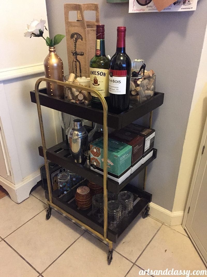 Ikea bar cart get's a touch of glam on the #30dayflip challenge in my rental kitchen at www.artsandclassy.com