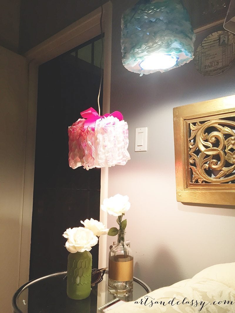 DIY PROJECT - Ruffled pendant light tutorial from repurposed yogurt container via artsandclassy.com