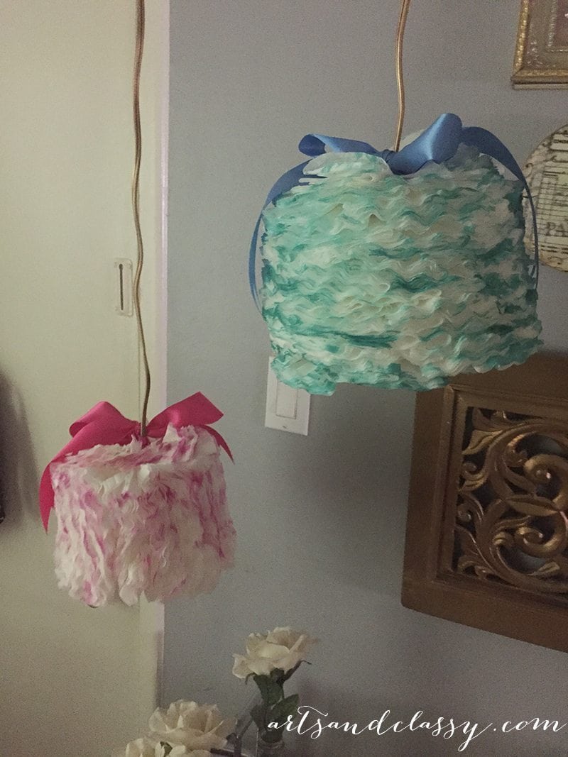 DIY PROJECT - Ruffled pendant light tutorial from repurposed yogurt container via artsandclassy.com