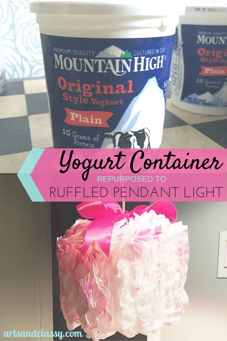 DIY PROJECT - Ruffled pendant light tutorial from repurposed yogurt container via artsandclassy.com