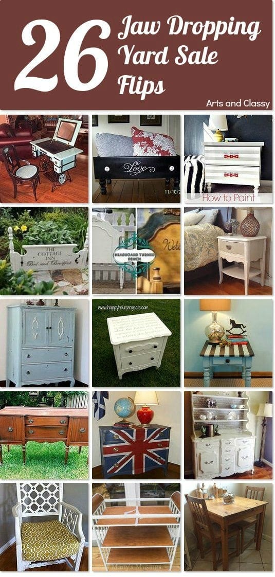 Yard sale flips that will make you FLIP! Curated group of amazing yard sale furniture finds that were given new life by some talented DIY-ers via www.artsandclassy.com