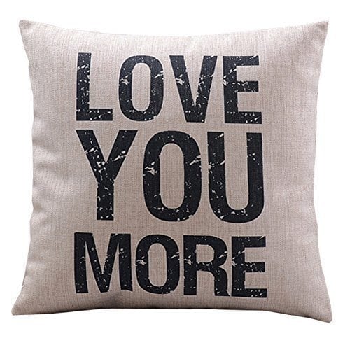 HOSL Love You More Cotton Linen Pillow Cover, 17.3 x 17.3-Inch, White
