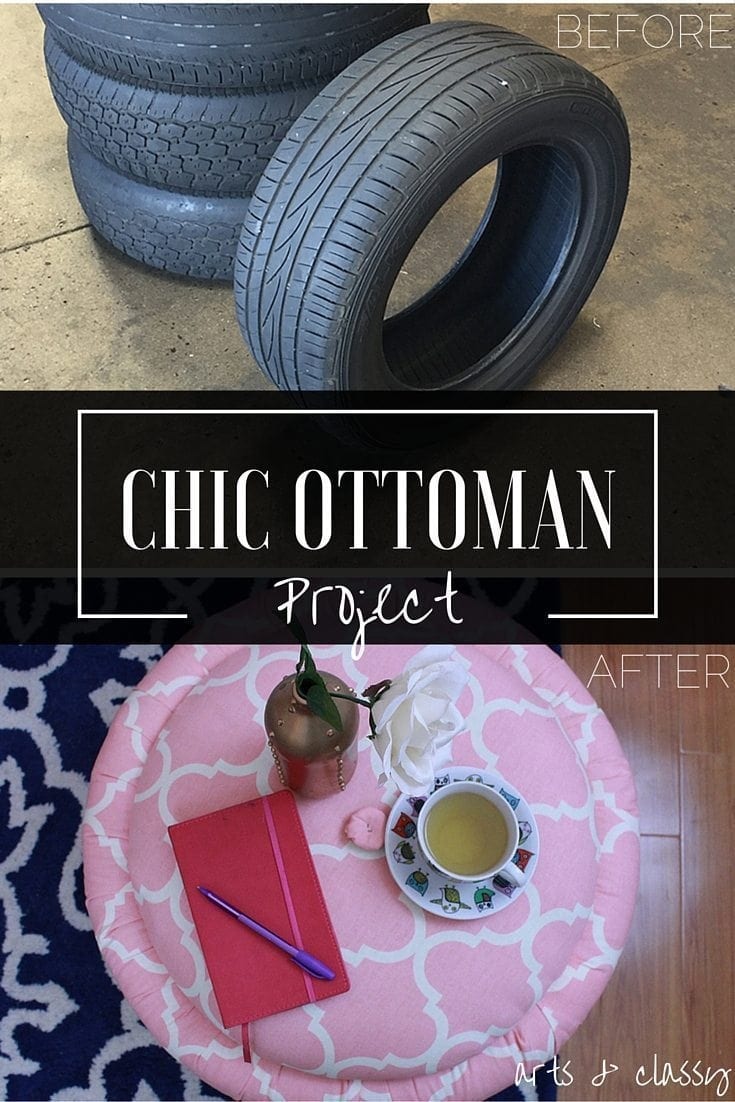 DIY Chic Storage Ottoman Project Tutorial is up on the blog! @discounttire @americastire #OldTiresTurnNew #RecycledTires #MyDiscountTire #ad