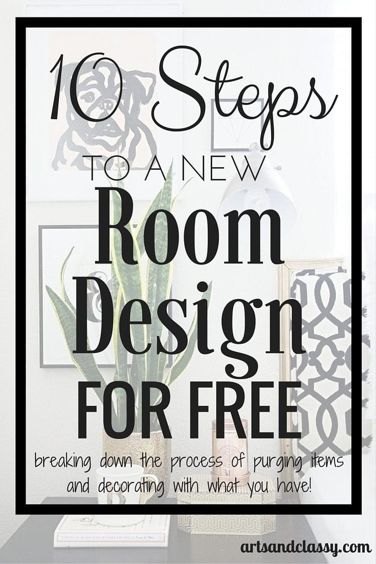 10 steps to a new room design for free. The whole precess of decorating is being broken down to purging items taking up space and decorating with what your already have.