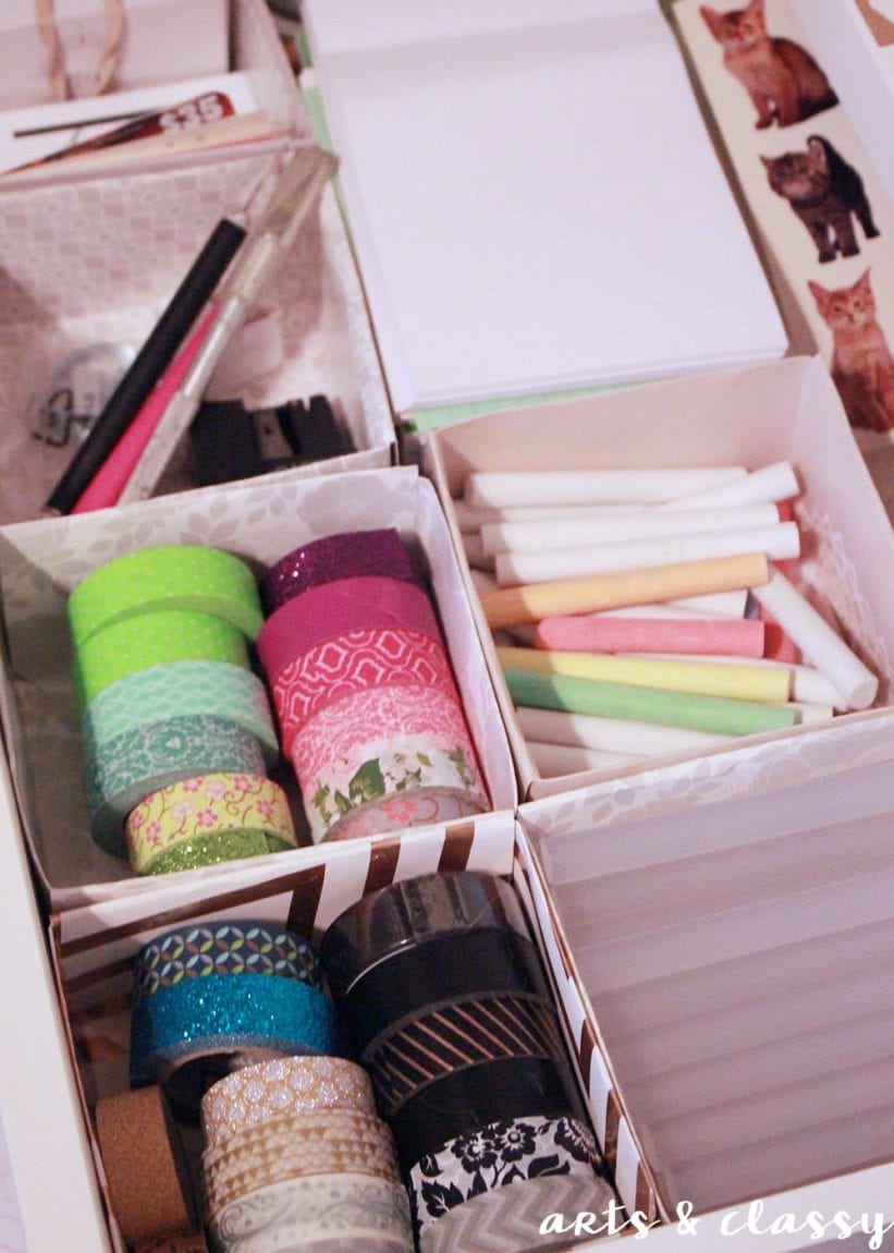 scrapbooking paper turned drawer organizer inserts