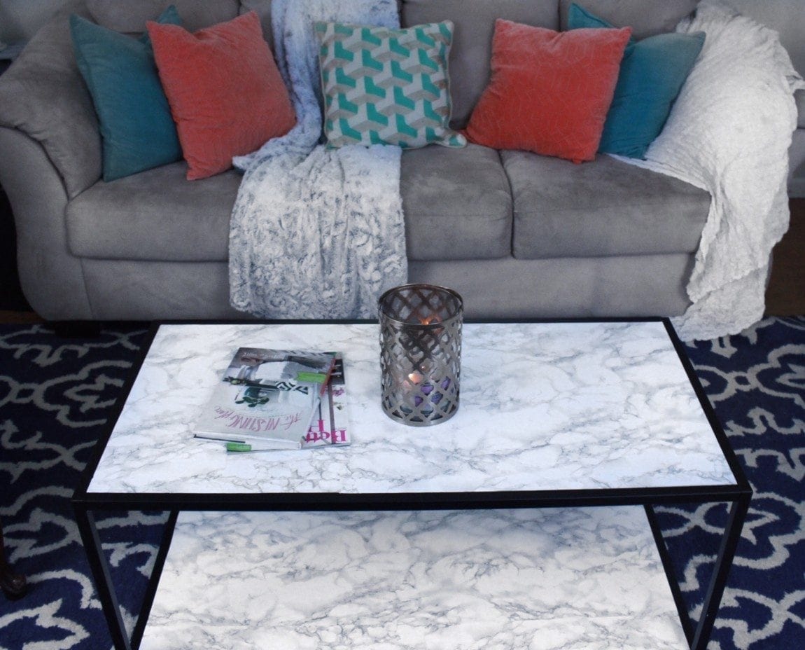 DIY Faux Marble Coffee Table Makeover. I love this table now!