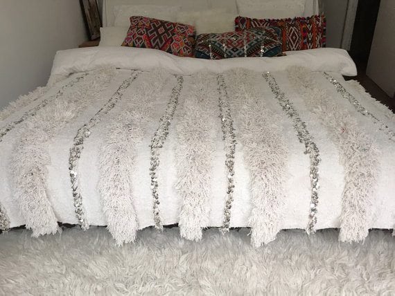 Moroccan wedding blanket %22STELLA%22 vintage fluffy wedding blanket, Berber Handira, Morrocan bedding, Moroccan decor, Morrocan blanket