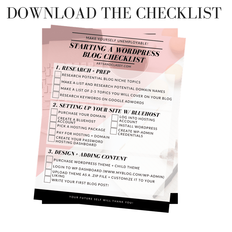 Download the Start a WordPress blog FREE printable checklist