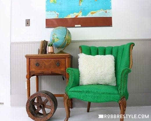 Green painted fabric chair - Green is a hot home decor trend right now, so check out these gorgeous furniture flips. Furniture makeovers with all shades of green paint | Green painted furniture. 