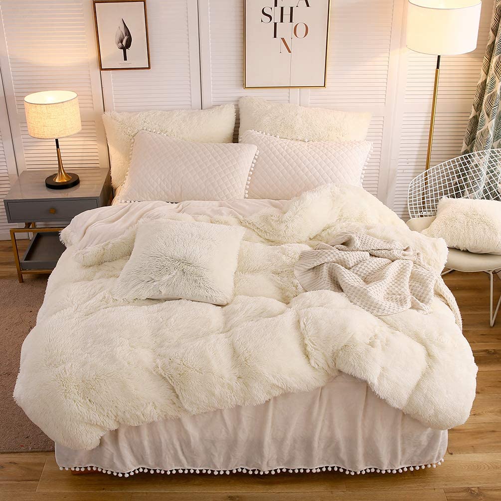 Glam Spring Decor - Spring Decorating Ideas On a Budget -Luxury Plush Shaggy Duvet Cover