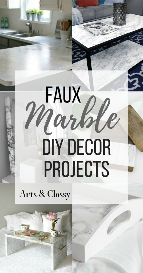 These DIY Faux Marble Decor tutorials are surprisingly easy and budget friendly. Whether you want to tackle a faux-finish or use marble contact paper, there are DIY ideas for every decorator | faux marble counter tops, coffee tables, and decor accessories.