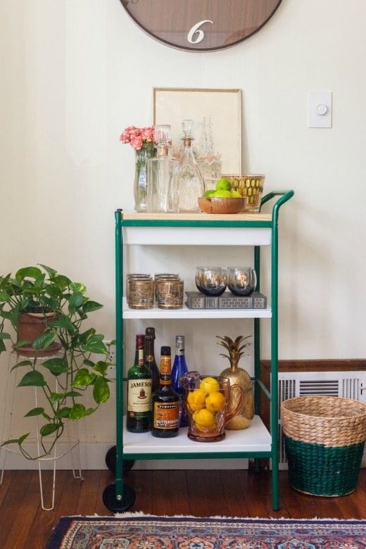 These DIY Ikea bar cart makeover tutorials will blow you away. Updating an inexpensive Ikea piece with a bit of paint and imagination is a budget-friendly way to create a custom piece.