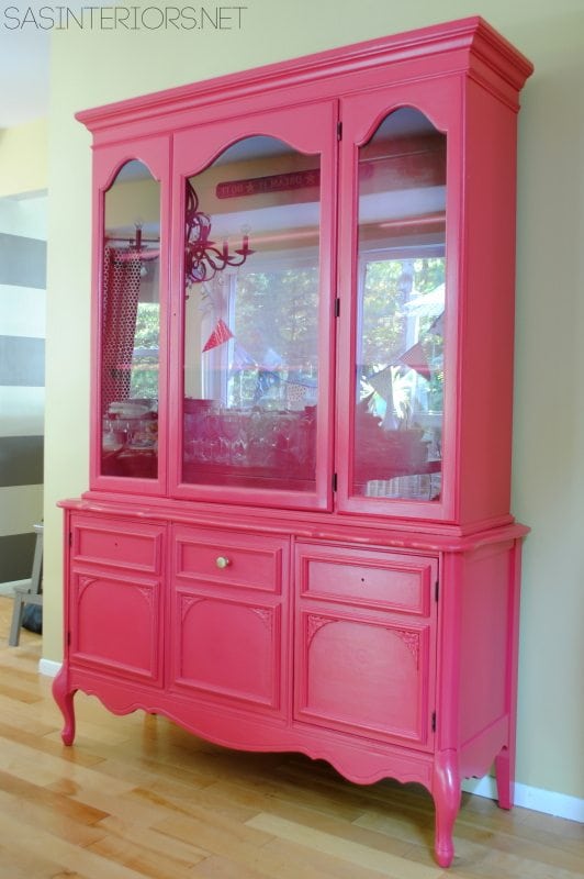 Pretty Pink Furniture Makeover Projects - painted pink hutch