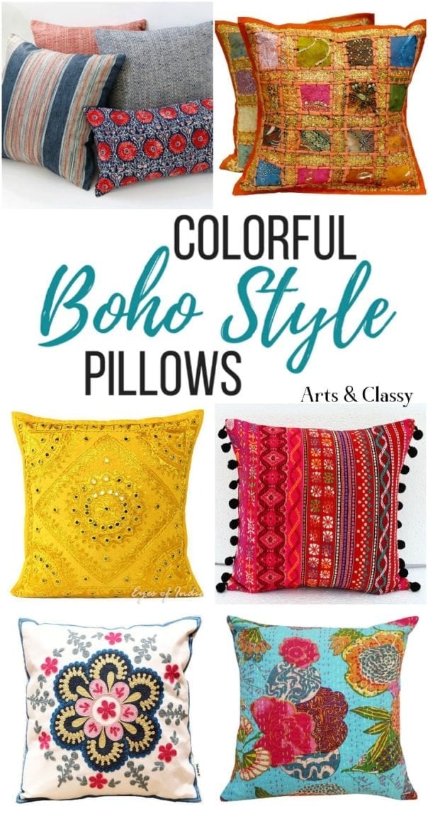 Shop all of these Boho pillows and pillow covers. You can quickly and easily add a bit of Bohemian style without breaking your decorating budget. I've gathered cheap and chic pillows for every style, from colorful to neutral, simple to elaborate. Boho pillows for every space in your home with floor pillows, sofa pillows, and bedroom pillows galore!