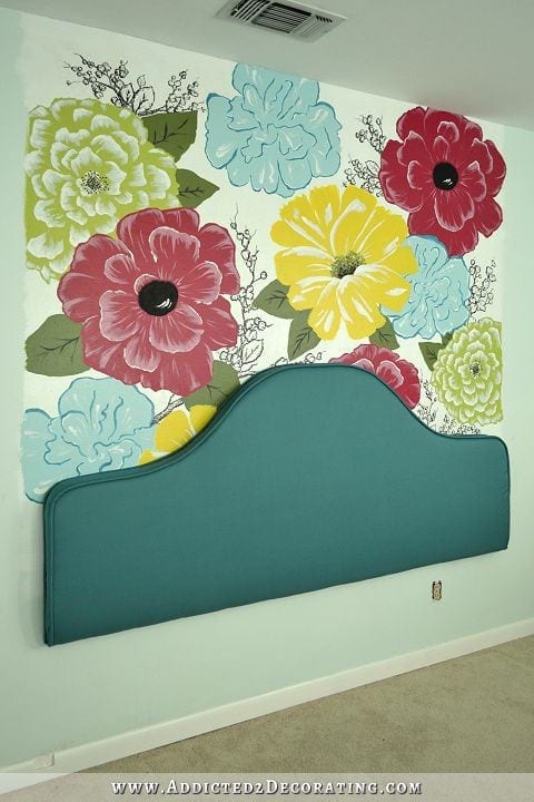 DIY upholstered headboard with wall mural