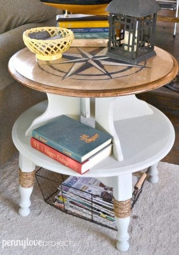 nautical compass side table - Check out these 15 Nautical Furniture Flips - DIY furniture inspiration with coastal flair. How to paint furniture for nautical and coastal home decor.