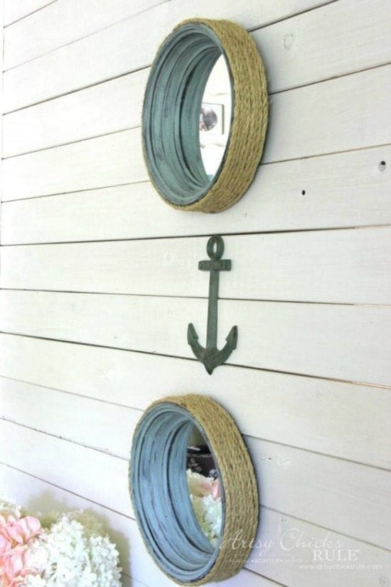 port hole mirrors  - Check out these 15 Nautical Furniture Flips - DIY furniture inspiration with coastal flair. How to paint furniture for nautical and coastal home decor.
