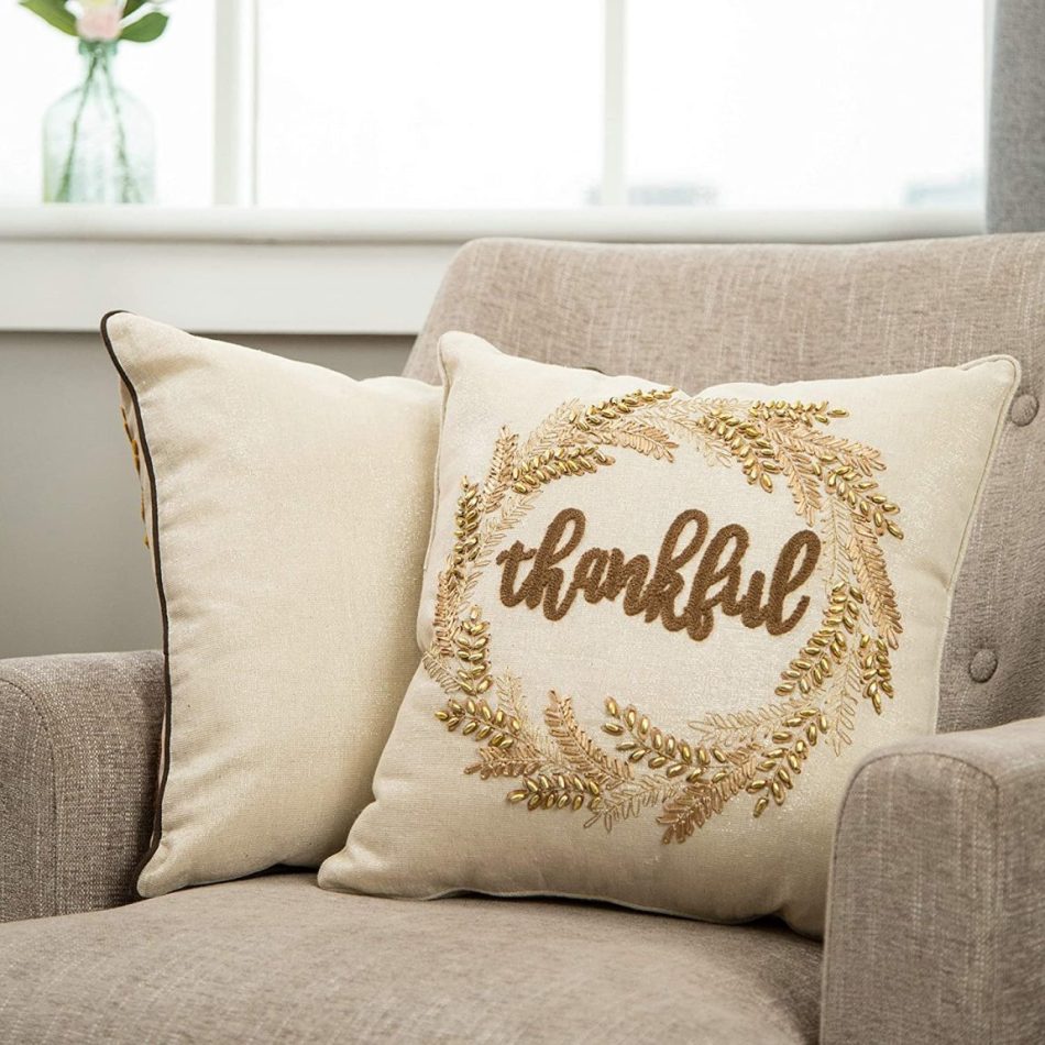 Glitzhome Fall Throw Pillows with Insert Decorative Throw Pillow with Embroidered Thankful for Sofa Couch Bed Great for Fall Harvest Thanksgiving