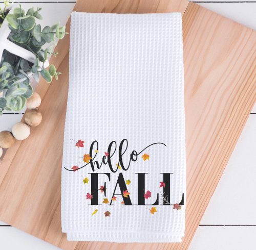 Hello Fall Tea Towel 16x24, Tier Tray Decor, Autumn Farmhouse Decor, Fall Tea Towel, Thanksgiving Tea Towel, Fall Kitchen Towel, Hello Fall