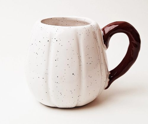 Speckled White Pumpkin Mug tableware Fall Coffee Mug Pumpkin Spice Mug Autumn Mug Halloween Pumpkin decor Pumpkin shaped mug Hello pumpkin