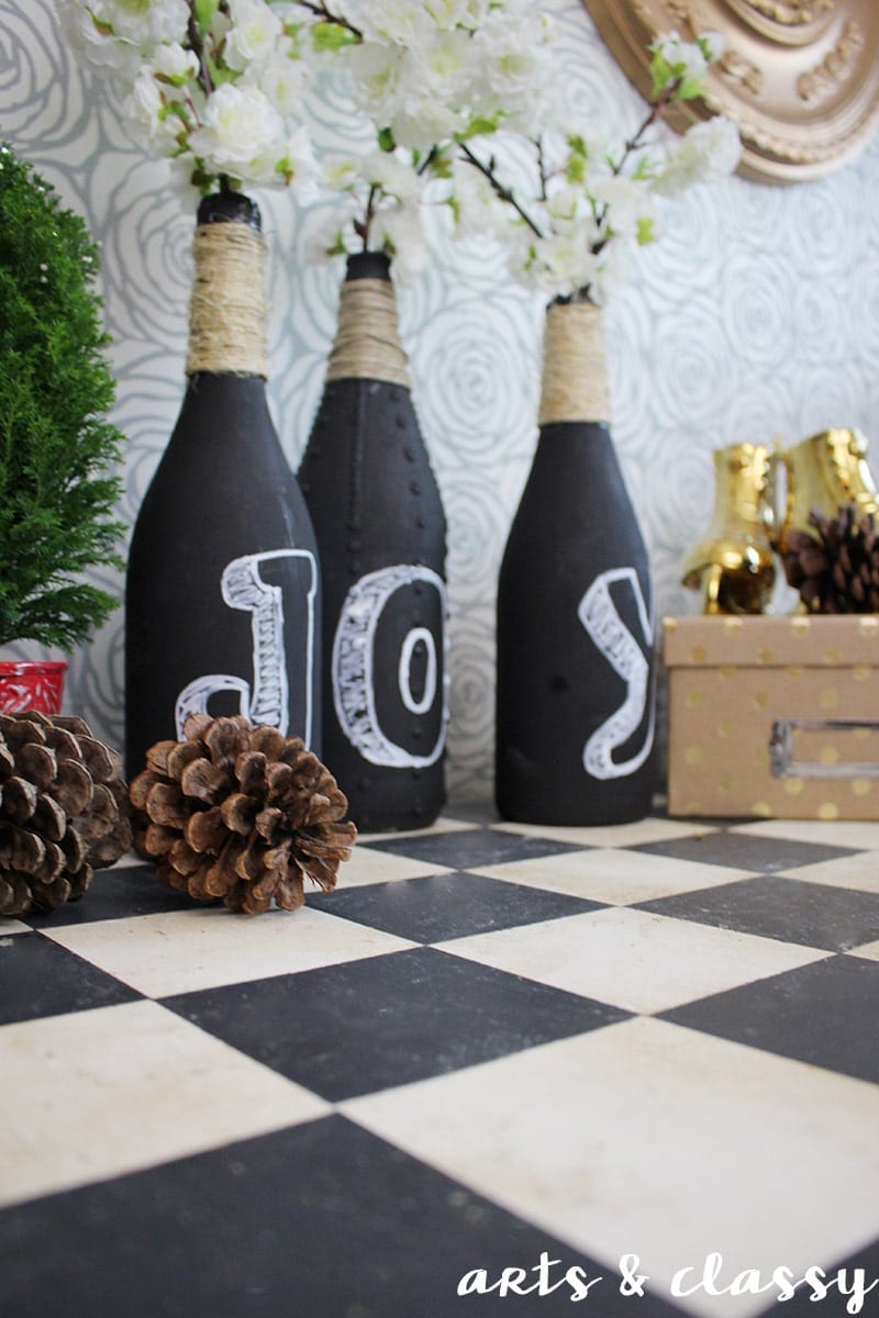 Make Your Season Sparkle With This JOY Wine Bottle Christmas Craft