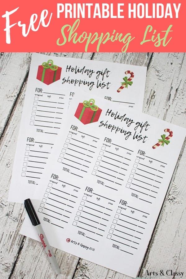 Free Printable Holiday Gift Shopping List