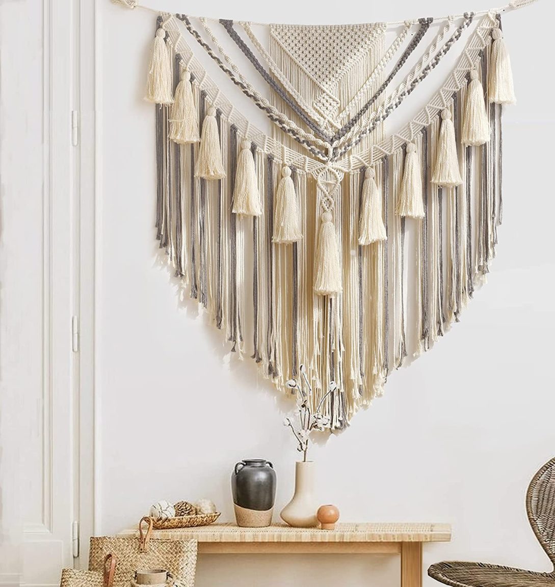 Macrame Wall Decor Layered Panel with Tassels - Where to Buy Large Macrame Hanging Wall Decor - Macrame hanging | Macrame planter | Macrame curtains | Macrame ideas | Macrame decor | Macrame circle | Macrame hanger | Hanging macrame | Textile inspiration | Textile art | Textile love | Textile fabric | Textile design | Woven hanging | Textile fabric
