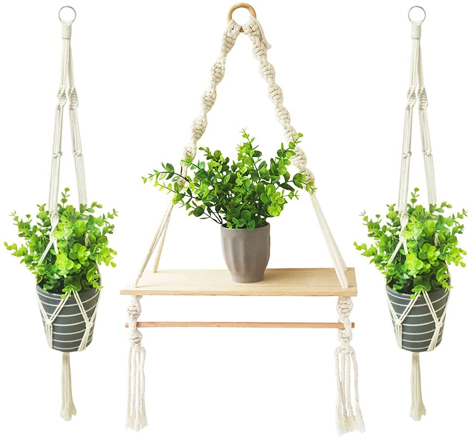 Macrame Wall Hanging Shelf + Macrame Plant Hangers of 2 - Where to Buy Large Macrame Hanging Wall Decor - Macrame hanging | Macrame planter | Macrame curtains | Macrame ideas | Macrame decor | Macrame circle | Macrame hanger | Hanging macrame | Textile inspiration | Textile art | Textile love | Textile fabric | Textile design | Woven hanging | Textile fabric