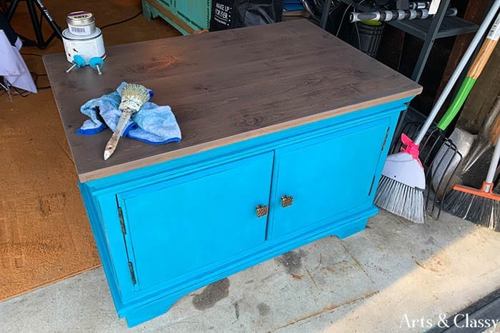 Client Project: Goodwill Find Cabinet Gets A Rustic Farmhouse Makeover #thriftstorefind #farmhousedecor #furnitureflip #mediacabinet #cabinet #chalkpaint