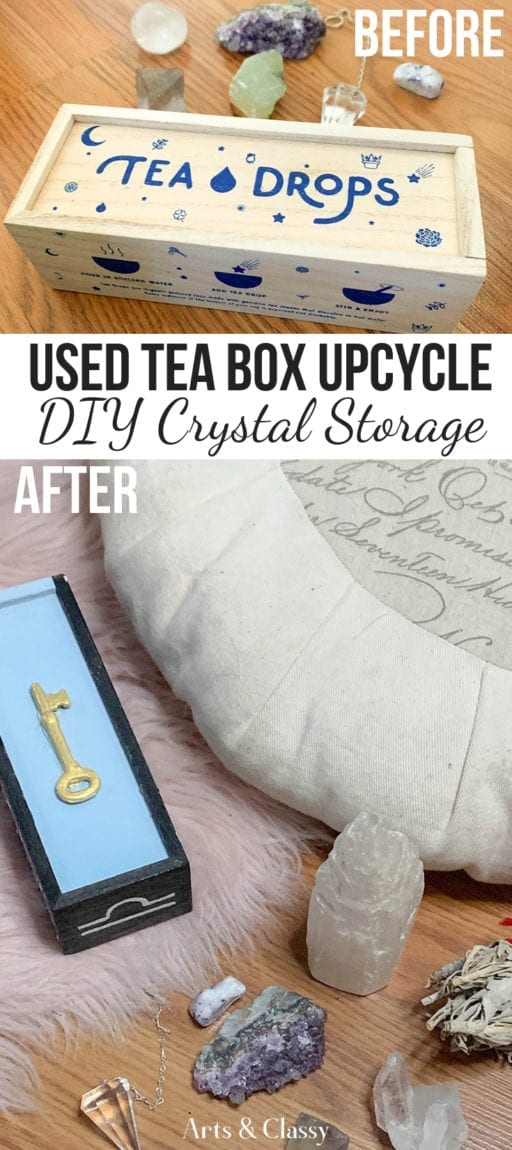 How do you organize your crystal collection? Learn tips and storage ideas for using a wooden tea box for organizing and traveling with your rocks in a beautiful and safe manner. #FindingMagick #crystals #crystalhealing #organizing #crystalcollection #organizingcrystals #homedecor #magick#decor #storage #gemstones #stones #rocks #woodbox #upcycle