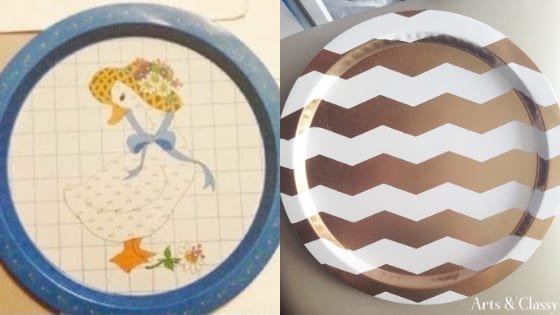 White & Gold Chevron Tray Makeover