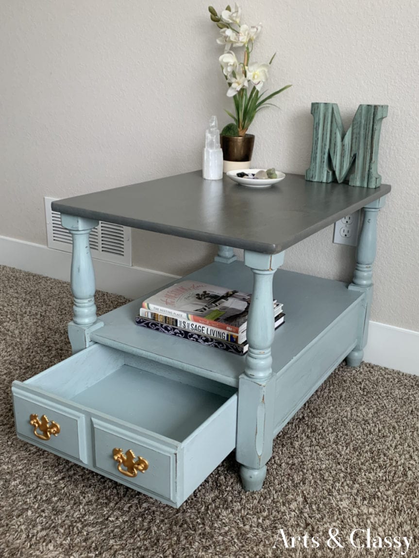 Farmhouse Painted Wood Side Table Tutorial - AFTER