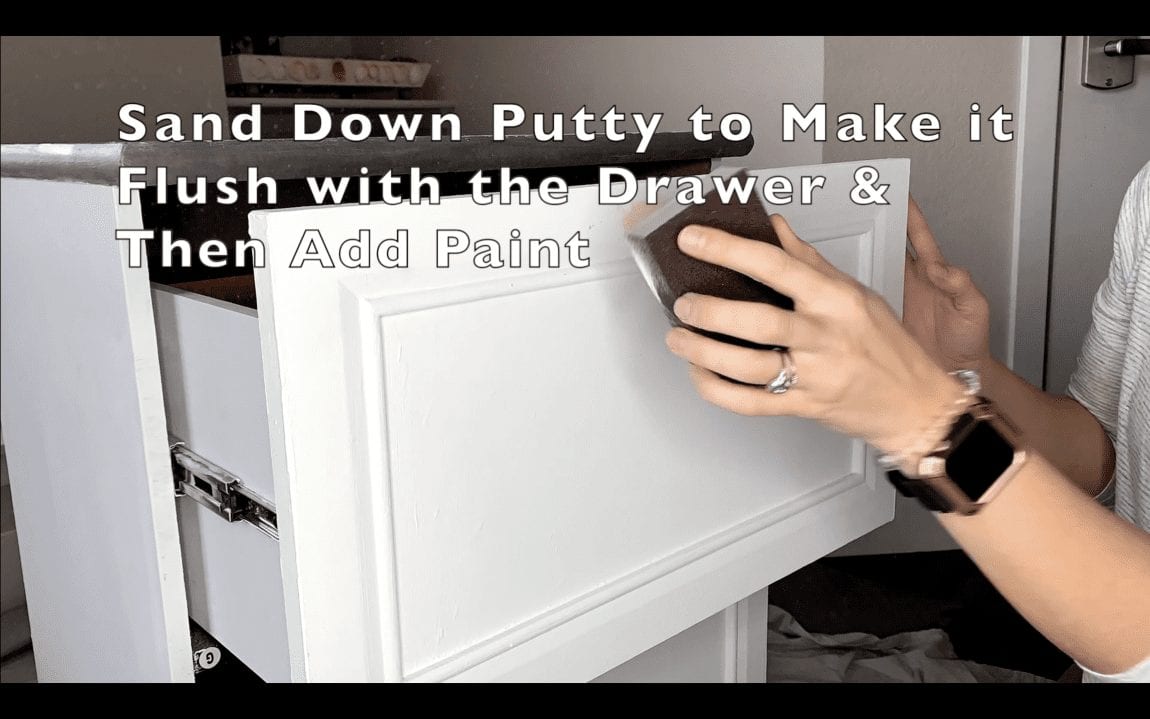 DIY File Cabinet Farmhouse Makeover - Sanding Putty