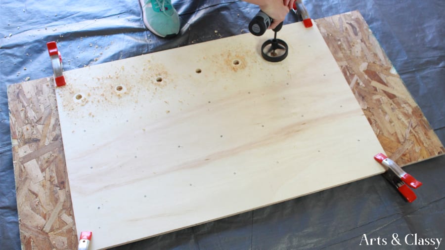 DIY Pegboard Entryway Project - drilling holes