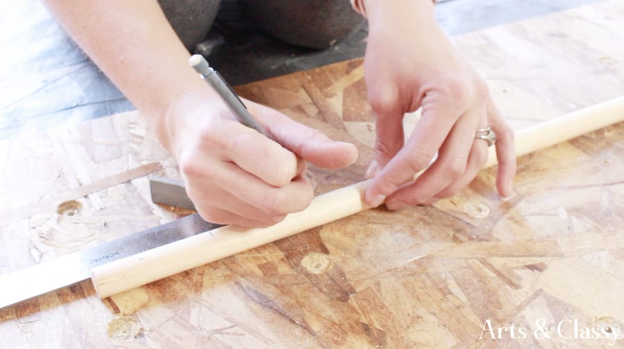 DIY Pegboard Entryway Project - marking dowels to cut