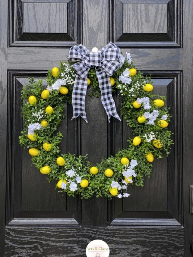 How To Make A Lemon Wreath For The Front Door (Budget Friendly) - Hanging on Front Door