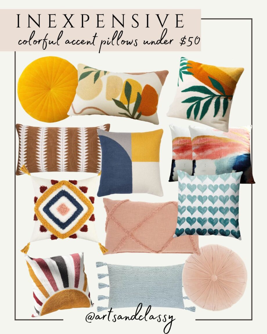 Inexpensive colorful accent pillows under $50